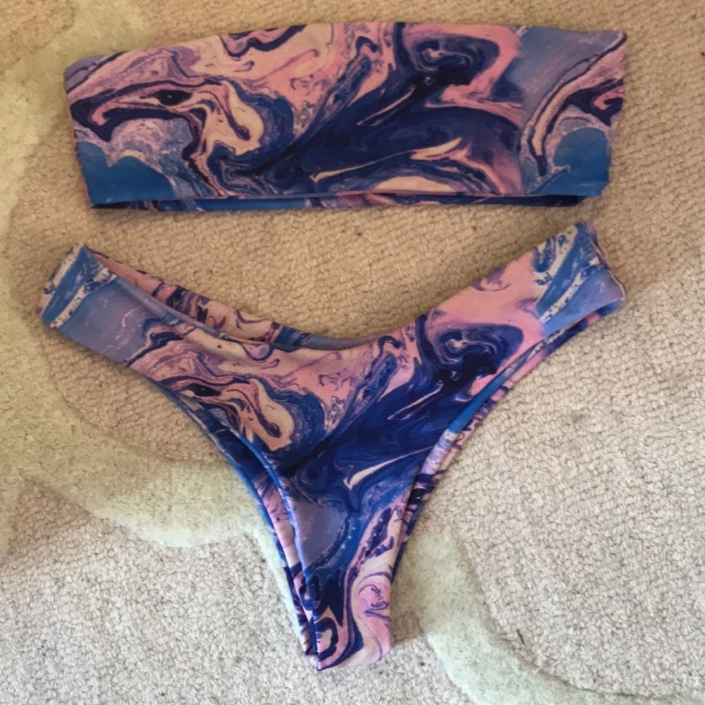 ZAFUL purple/pink/blue marble 2 piece bikini.